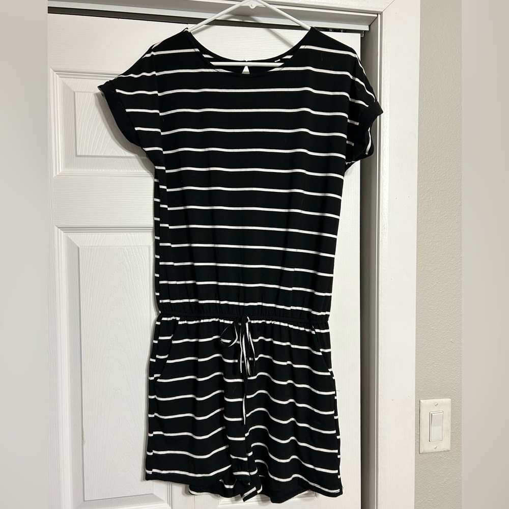 Black and white striped romper